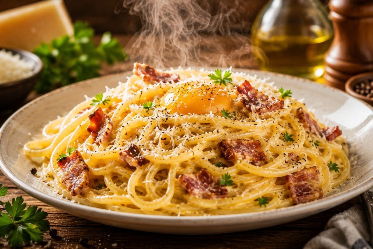 Pizzeria Torino i Mora – Krämig Pasta Carbonara med bacon