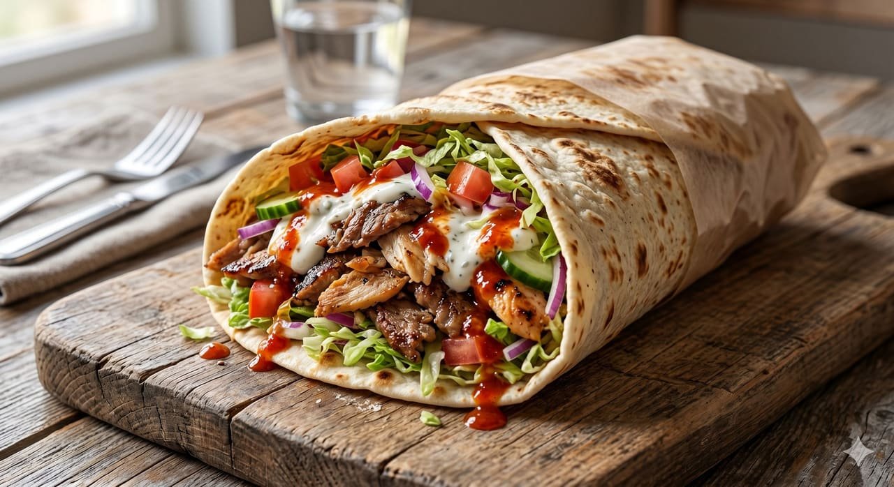 Pizzeria Torino i Mora – Kebabrulle med nötkött och grönsaker